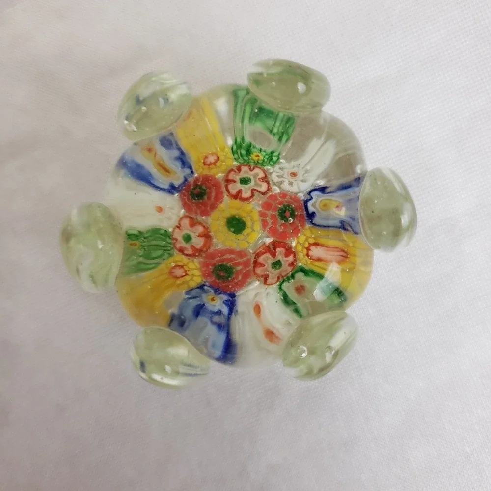VTG Hand Blown Glass Paperweight Flower‎ Millefiori Pen Rest Chopstick Holder